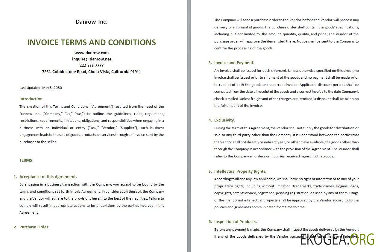Modèle de conditions générales de facture gratuit